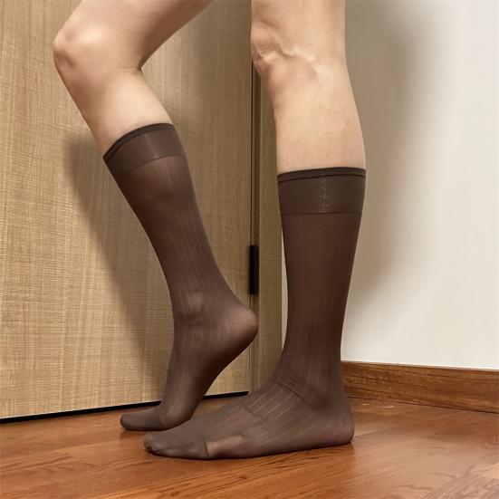 Мужские повседневные деловые носки средней длины, широкие полосатые нейлоновые чулки, формальные костюмные прозрачные тонкие носки из искусственного шелка