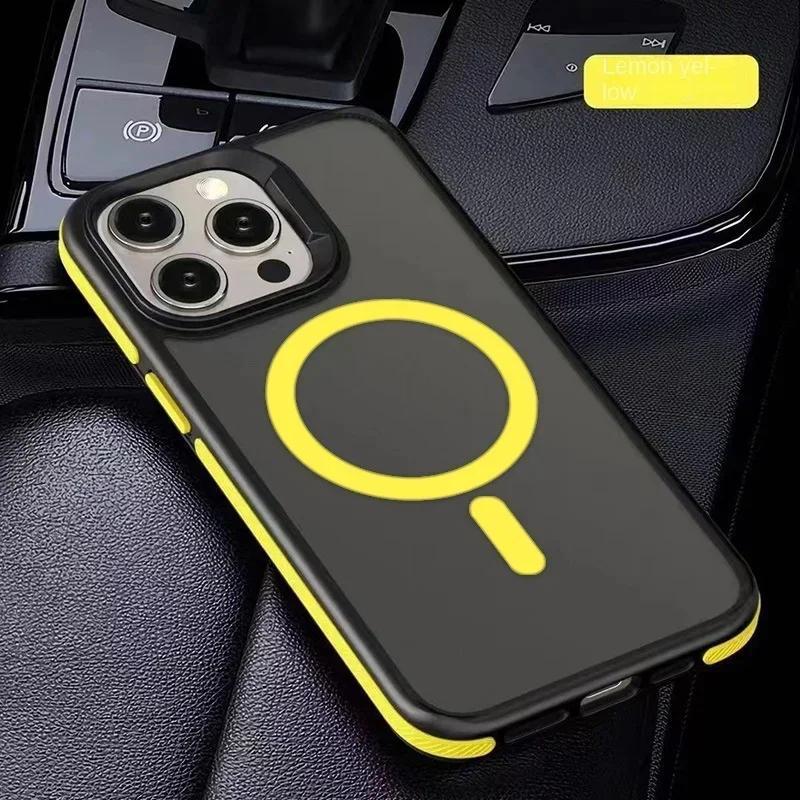 Роскошный матовый полупрозрачный бронированный чехол для iPhone 16 15 14 13 12 11 Pro Max Plus Magsafe Magnetic Wireless Charging Противоударный чехол