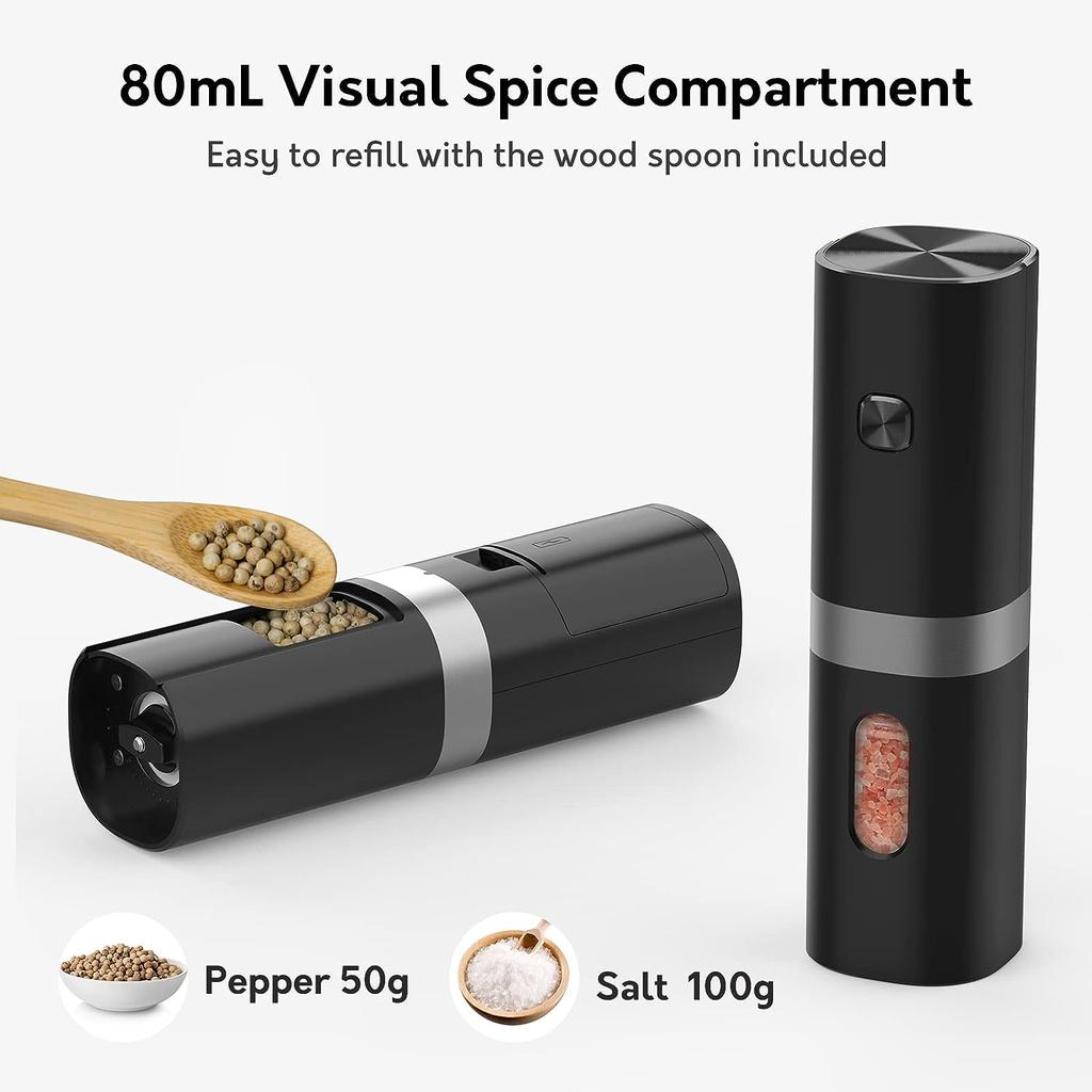 Мельница для перца, набор электрических мельниц для соли и перца, перезаряжаемая мельница для перца, 2 шт.