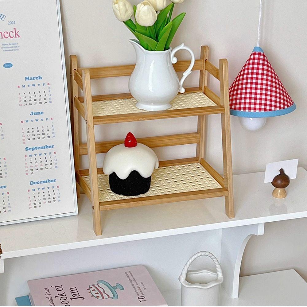 2-Tiers Wooden Storage Shelf Trapezoidal Display Stand New Cup Holder  Bedroom
