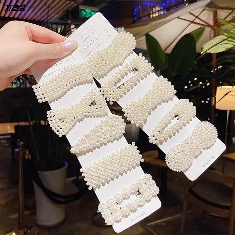 Корейская шпилька для волос со стразами и жемчугом для женщин: Элегантная боковая заколка для челки