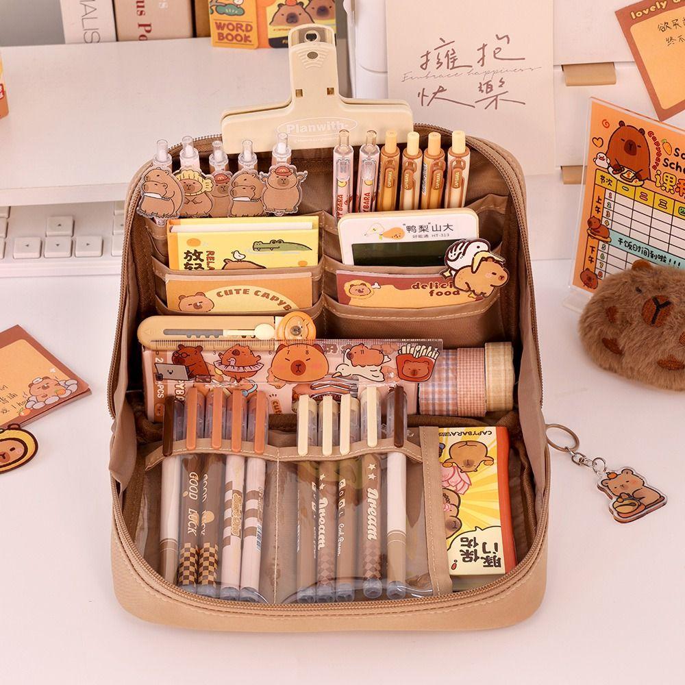 90 Degree Large Opening Pen Bag 12-Layer Stationery Bag Multifunctional Pencil Case  Gift