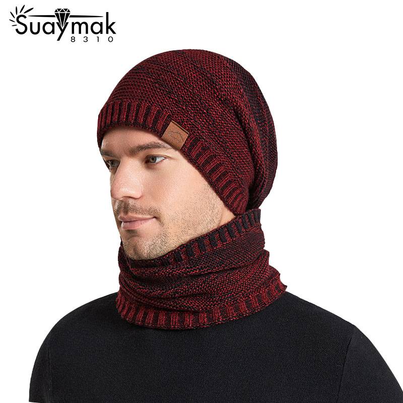 Winter Hat Scarf Suit Women's Fashion Korean Style Pullover Cap Men's Plus Velvet Outdoor Warm Knitted Woolen Hat