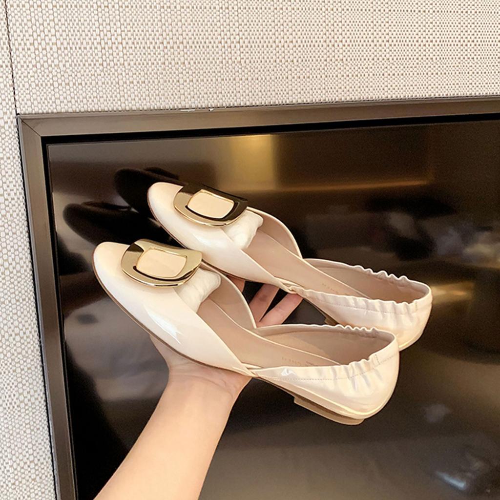 [Женская обувь источник Litong] офисная леди~ чипсы квадратная пряжка плиссированные полые плоские одинарные туфли женские туфли бабушки