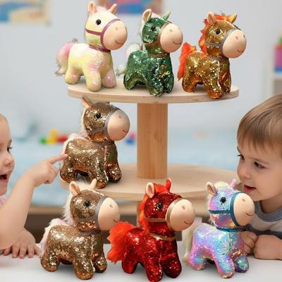 Красочный Блестящий Год Лошади Пони Кукла Маскот Плюшевая Игрушка Новогодний Детский Подарок Праздничное Празднование Презентация Подарок