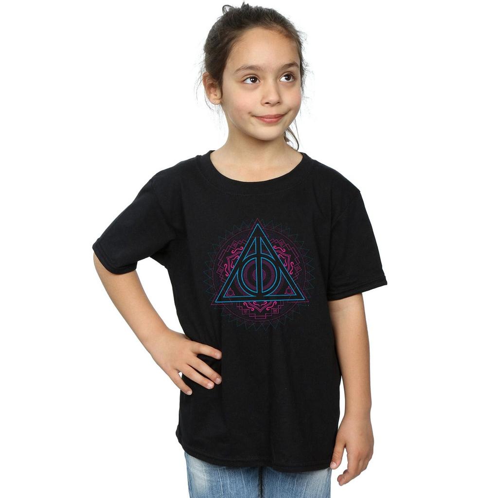 Harry Potter Girls Neon Deathly Hallows Cotton T-Shirt