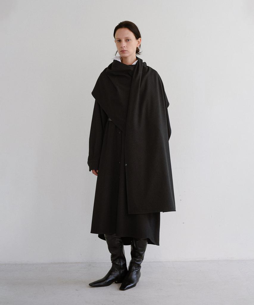 Bopeu Renaire Scarf Shirt Dress (Black Solid)