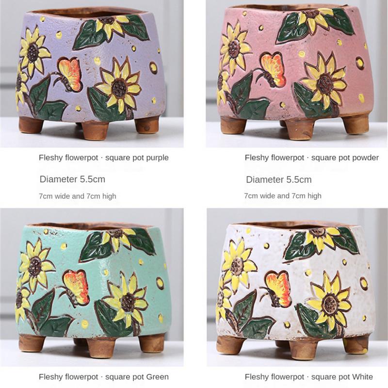 Керамический цветочный горшок Креативная ручная роспись Резьба Керамические украшения для дома Цветочные горшки Суккулентный цветочный горшок