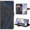 Protective Case - Efconnection - for Samsung Galaxy S24 Plus - Flexible - Shockproof - PU Leather Black-Navy Blue