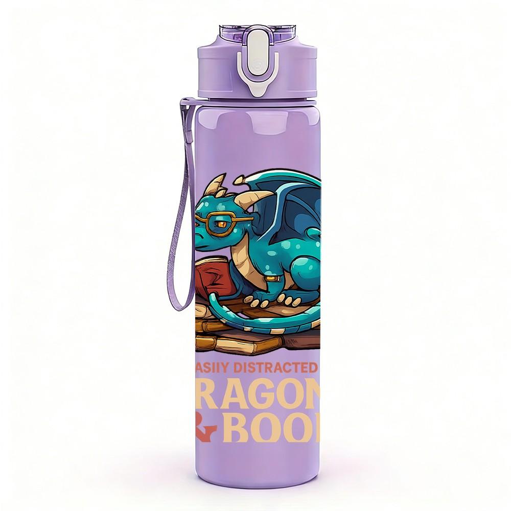 1PC Dragon Book Hooks Graphic 750ml Color Plastic Sports Water Bottle Leakproof Flip Straw Lid Suitable for Sports Office Home Use