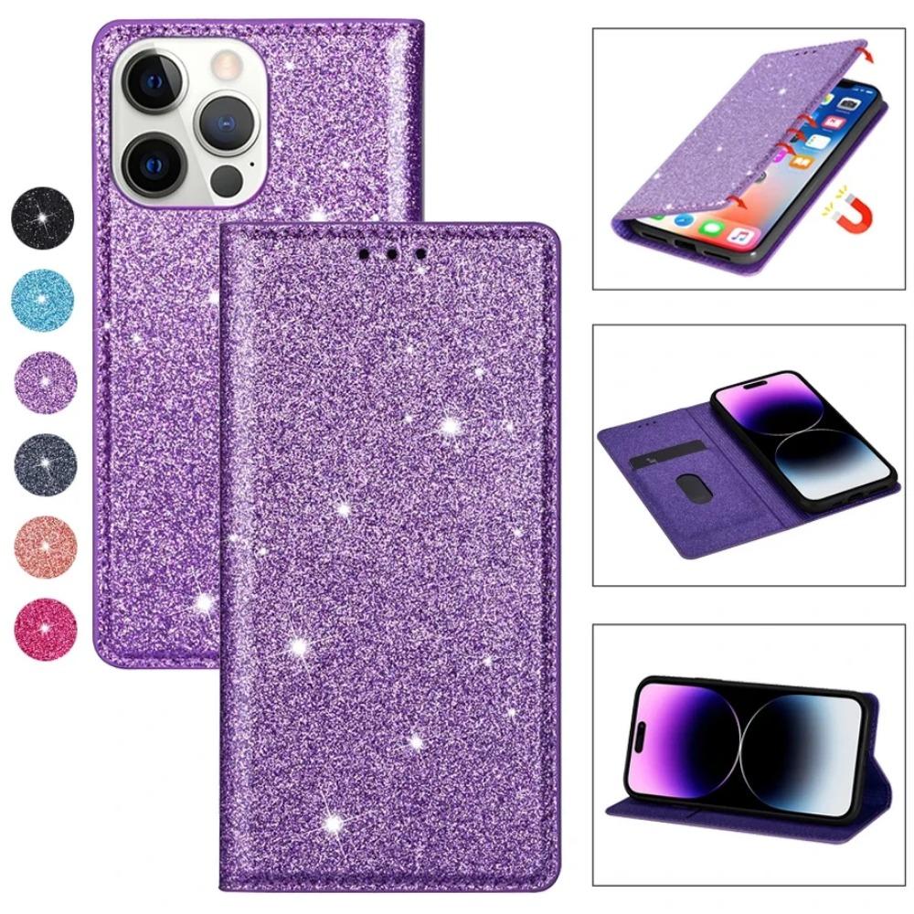 Wallet Bling Glitter Magnetic Flip Suction Leather Case For iPhone Samsung Xiaomi Redmi