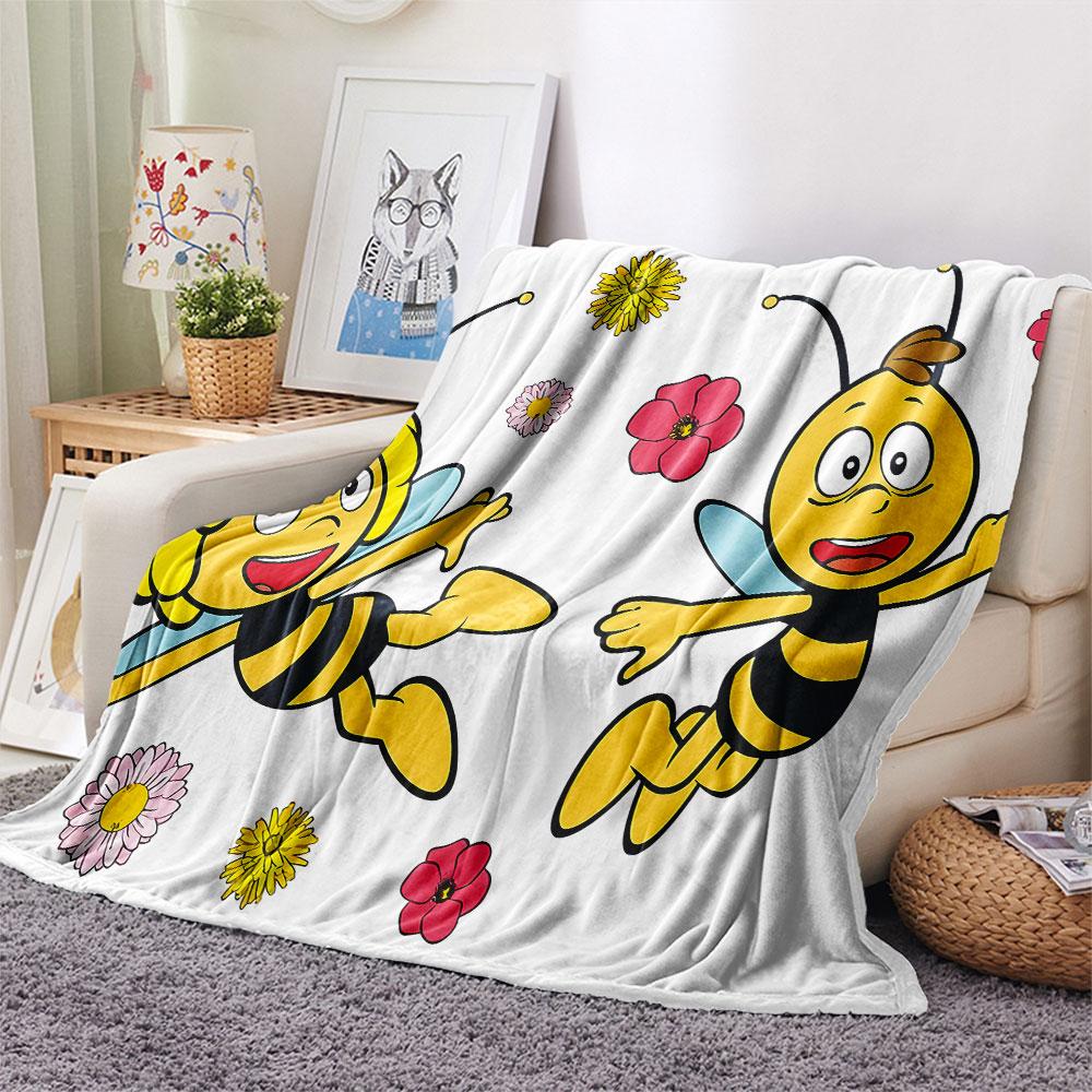 1PC La Abeja Maya Patterned Flannel Blanket Suitable For All Seasons for Home Decor Warmth and Comfort Gifts Holiday Present