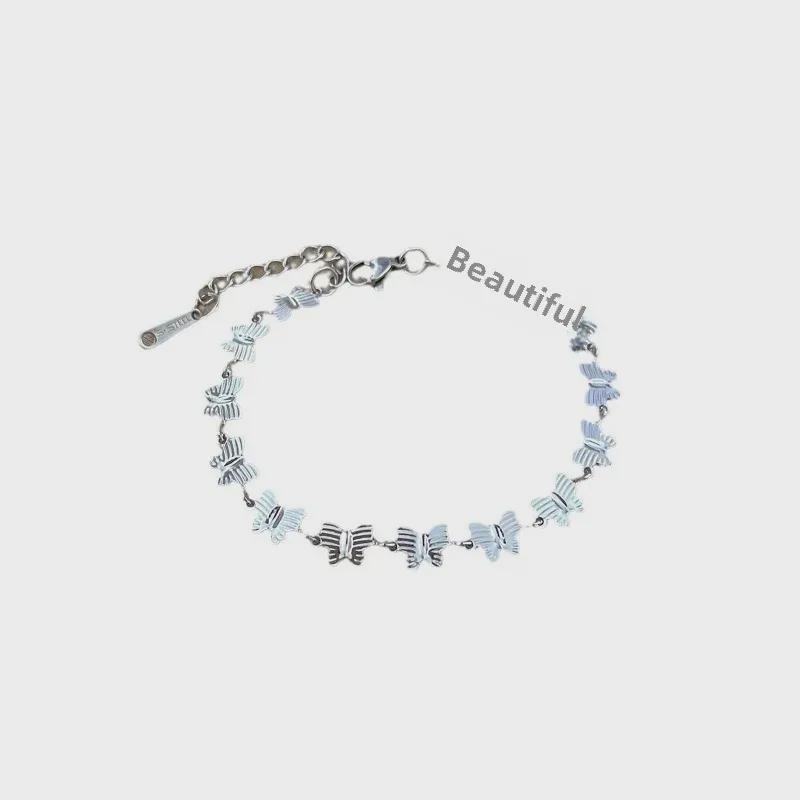 Минималистский браслет-цепочка из титановой стали с бабочками — стиль ретро-знаменитости из Интернета для женщин