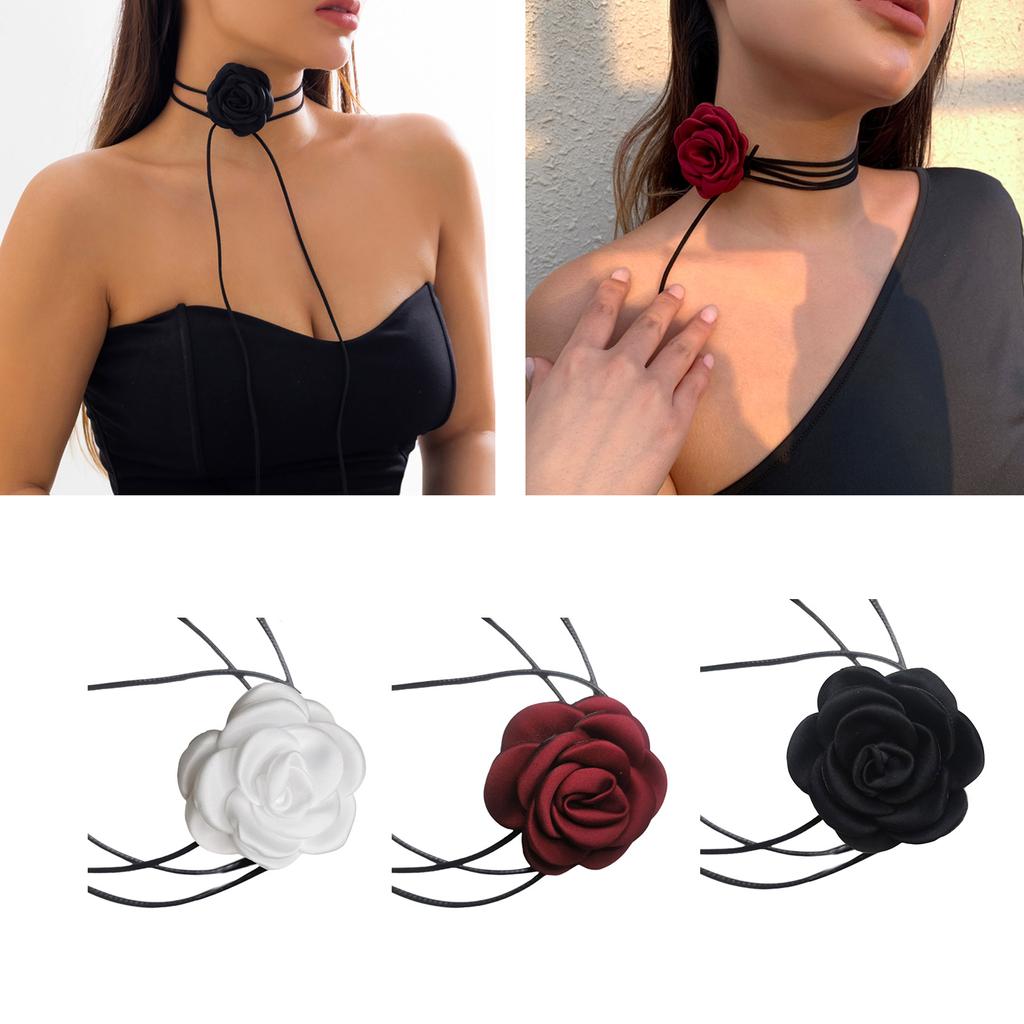 Sexy Neck-Band Necklace Cool Retro-Black Rope Necklace Camellia Choker Collar Chain for Women Girls Jewelry Ornament MIT