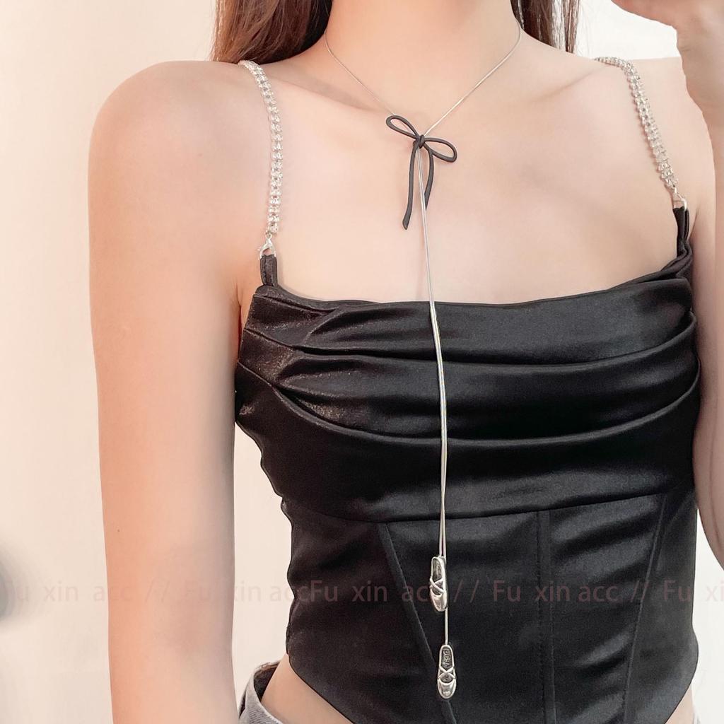 Ожерелье Y2K Fairy Bow: Длинный аксессуар из сплава в стиле балета, универсальная серия Forest для осени/зимы 2024 г.