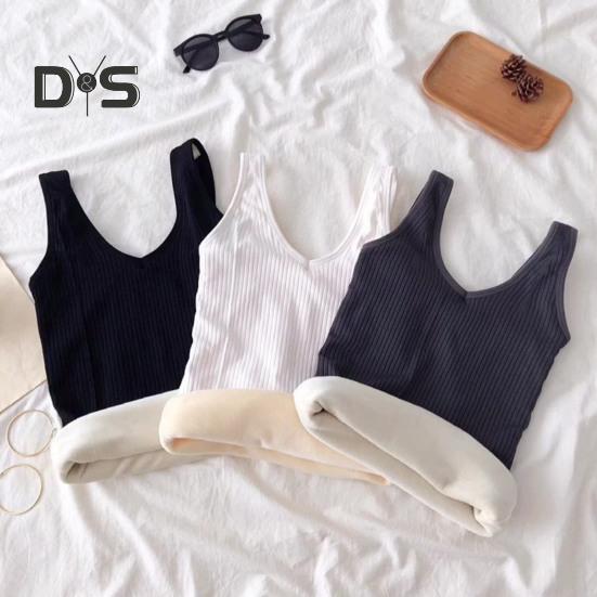 Winter Women Thermal Vest Seamless Thick Plush Fast Temperature Lock V Neck Slim Fit Elastic Sleeveless Inner Wear Bottoming Tank Top