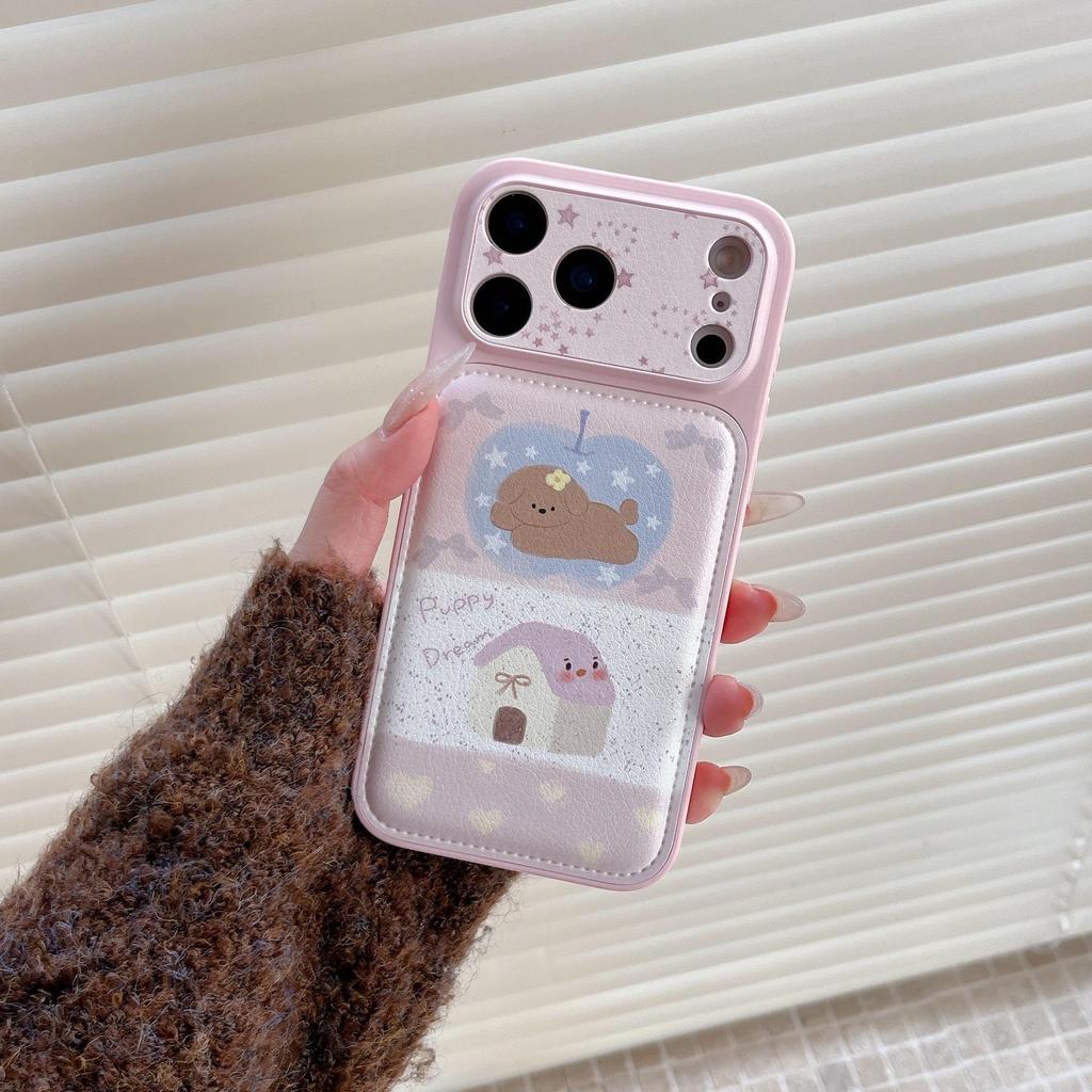 Милый мультяшный кожаный чехол-щенок для iPhone 16/17 Pro Max и совместимый с iPhone 15/14