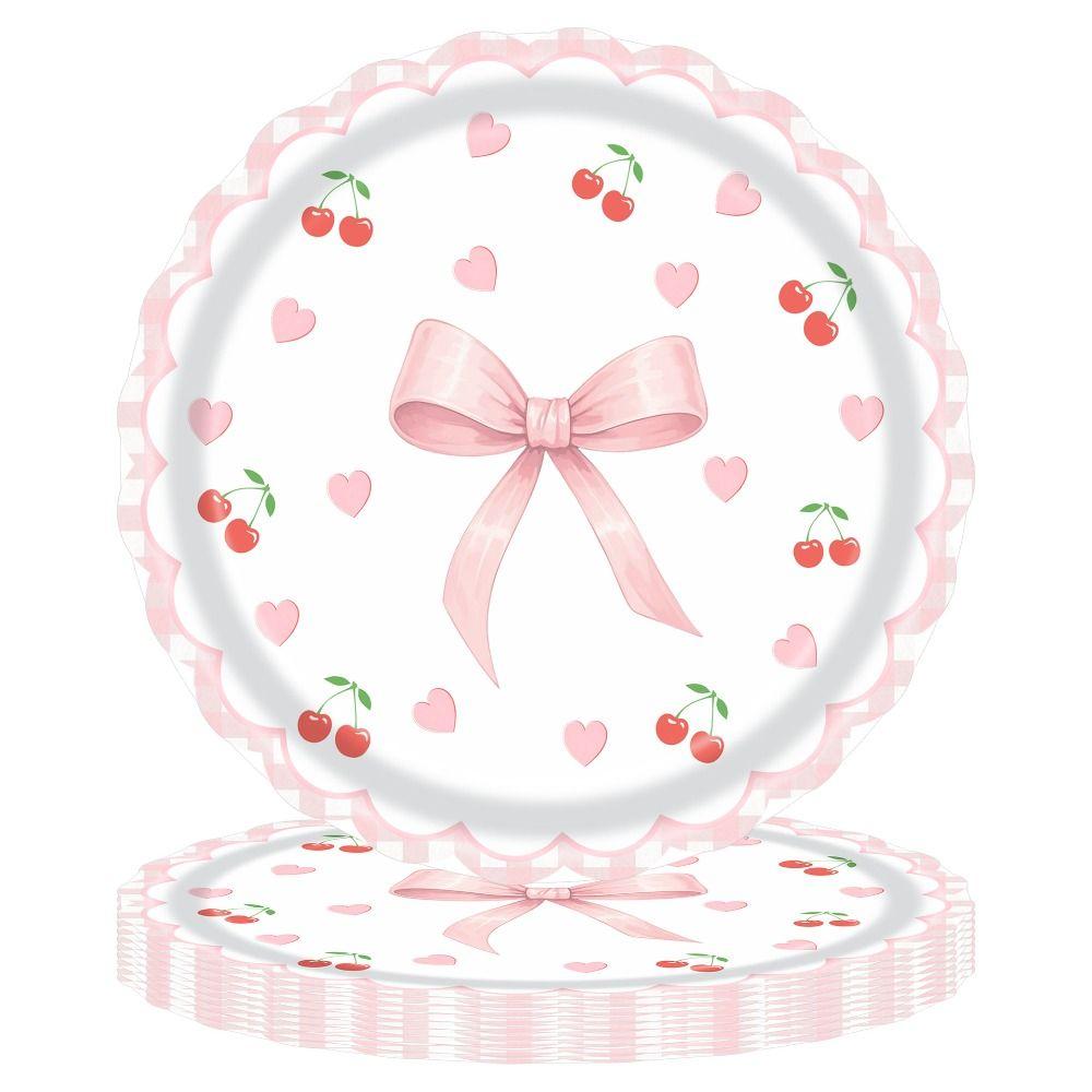 Cute Cherry Pattern Party Supplies Food Grade Napkin Tableware Set Scalloped Paper DIY Party Decoration Serves 20