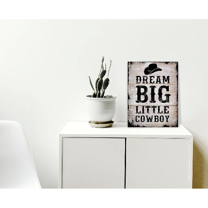 WODMIS pirational Quote Dream Big Little Cowboy Retro Western Cowboy Hat Framed Canvas Wall Art Decor 11×14 inch,Farmhouse Rustic Print Painting