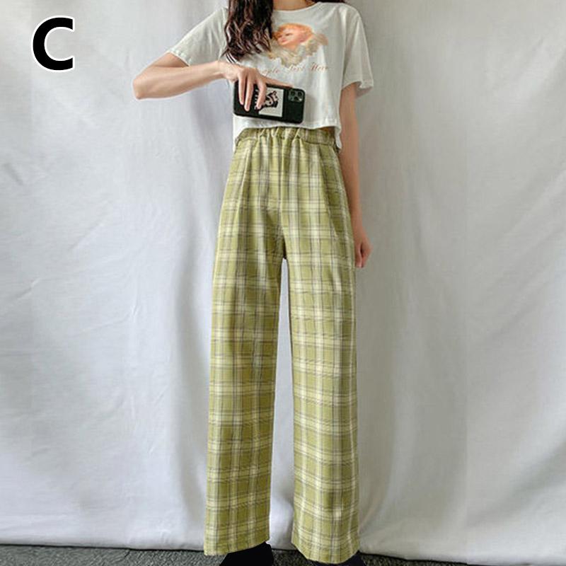 Женские свободные брюки в клетку в стиле ретро, ​​легкие эластичные летние повседневные брюки с высокой талией и широкими штанинами