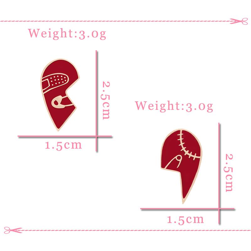 2Pcs/Set Broken Red Heart Brooches Cartoon Enamel Pins Metal  Custom Button Denim Jackets Badges Jewelry For Couple Friends Gift