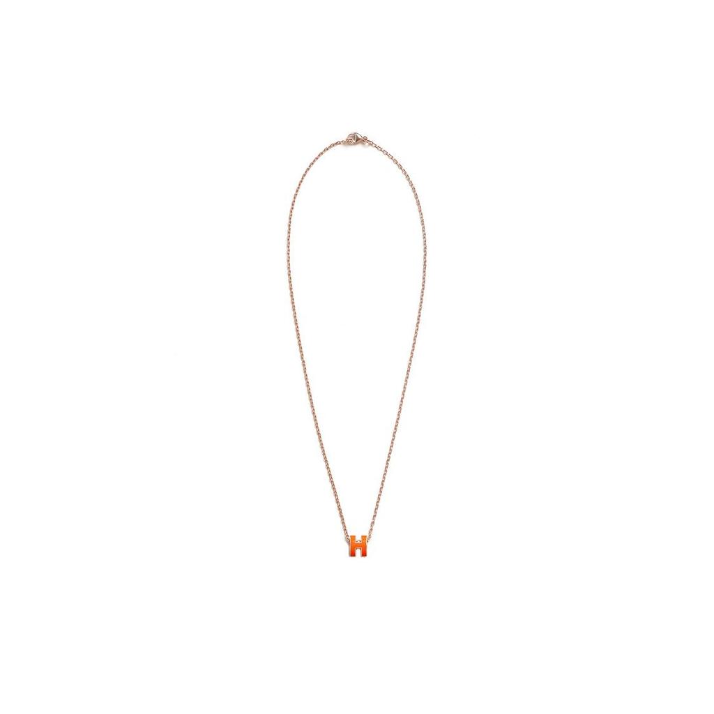 Hermes Мини Кулон Pop H Ярко-оранжевый Позолоченный Ожерелье Женское Ожерелье Розовое Золото H147992FO02