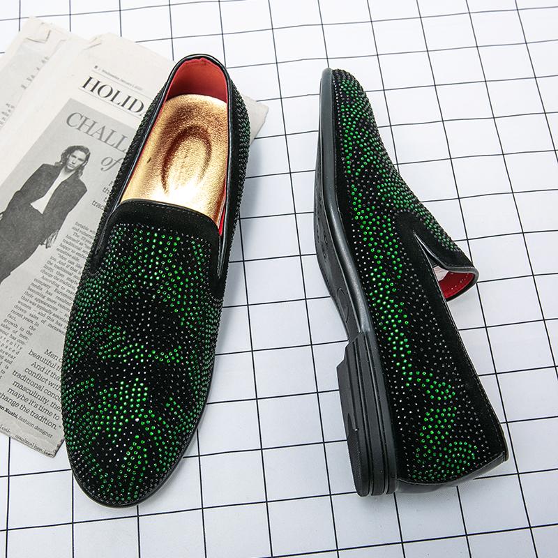 Men's Rhinestone Embellished Pointed Toe Loafers Slip-On Comfortable Casual Business Dress Leather Shoes Luxury Party Moccasins