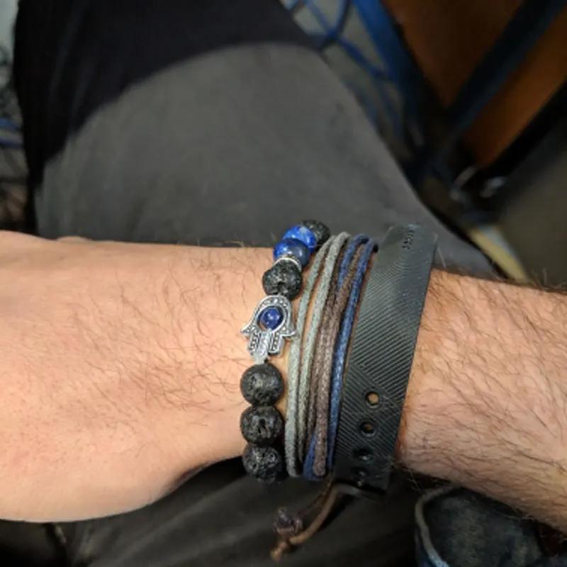 Мужские браслеты из бисера, лава, говлитовый камень, эластичный браслет Фатимы Хамсы, браслет-подвеска на руку Мала, браслет от сглаза