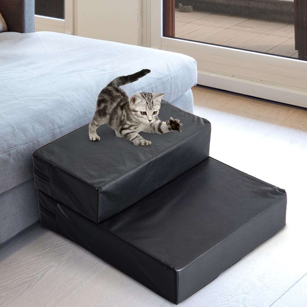 Dog Stairs Foldable Cat Stairs Entry Aid, 2 Steps, 20 cm, Black, for Bed, Sofa, Car, Small Dogs