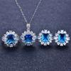 Elegant Women Jewelry Set Asscher Yellow Topaz Blue Argyle Pink Square Diamond Ring Earrings Pendant