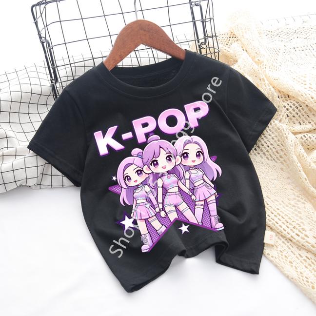 Girls KPOP Idol Group Print Short Sleeve Boys and Girls TShirt Cute Cartoon Graphic Tee Kids Summer Casual Top
