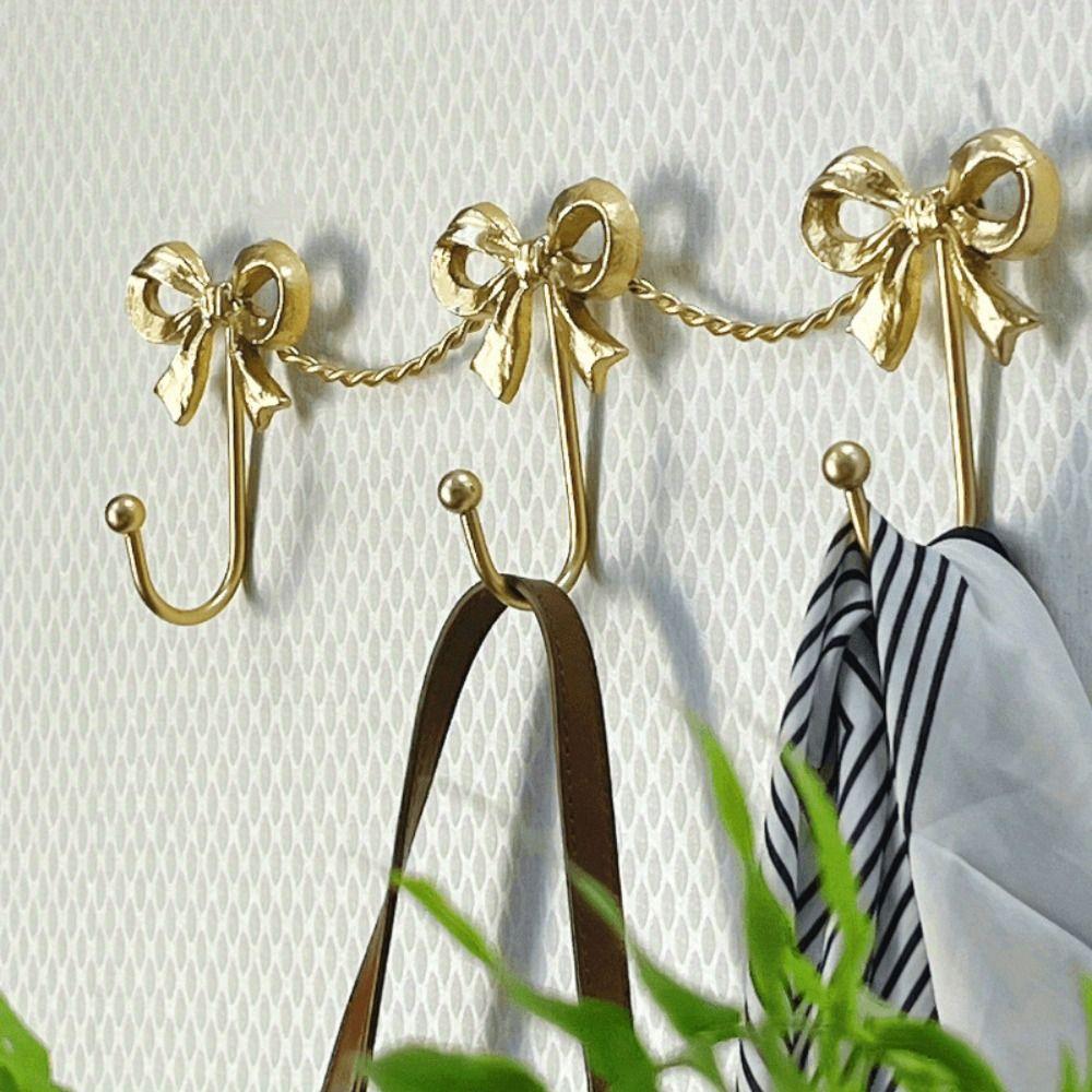 Cute Wall Mounted Bow Wall Hooks Room Decoration Hanging Metal Bow Hooks Iron Three-Bows Hooks Bedroom Bathroom
