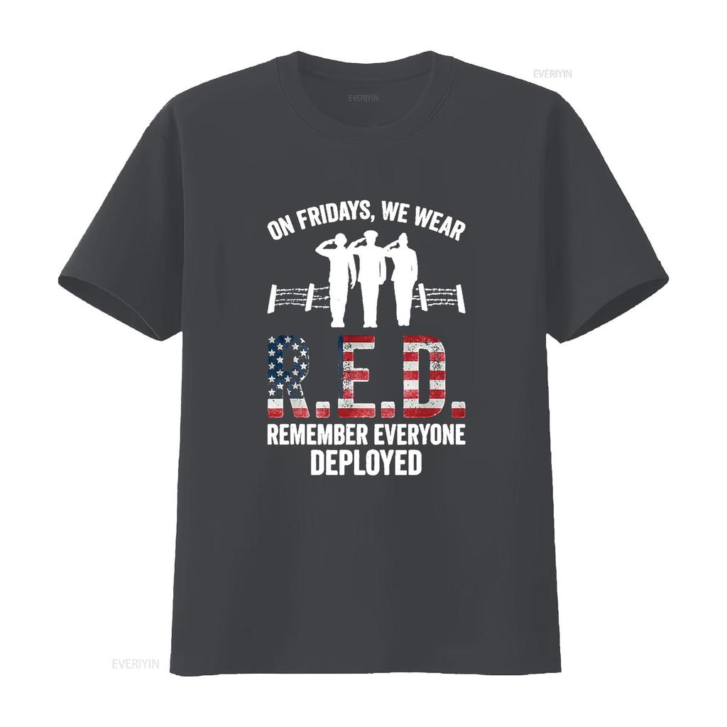 Mens On Fridays We Were Red Remember Everyone Deployed T Shirt Black 2X Large vintage Washed streetwear Casual Soft homme