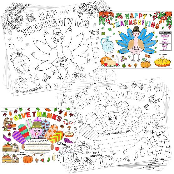 Thanksgiving Coloring Placemats for Kids 16PCS Fall Paper Placemats for Kids to Color Thanksgiving Paper Table Mats for Thankful Craft Activity