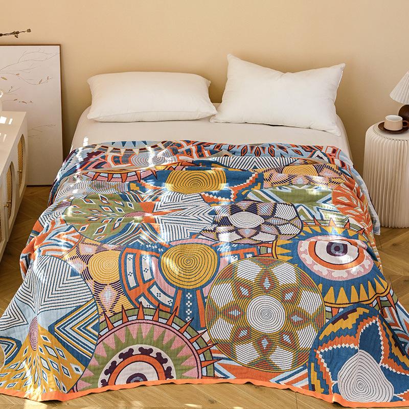 100% Cotton Blanket, Abstract Pattern, Four-Layer Gauze Sheet, Reversible Sheet