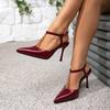 Женские босоножки на высоком каблуке модные вечерние бордовые шпильки модные остроносые простые высокие каблуки новая женская обувь