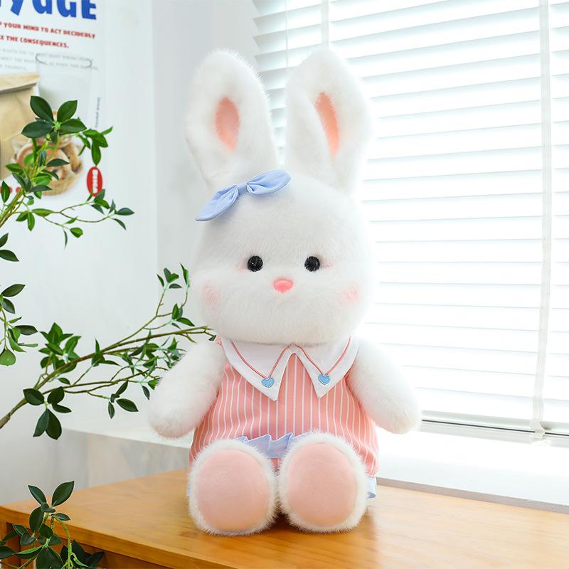 New Cute Jk Vertical Pattern Skirt Little White Rabbit Plush Toy Couple Rabbit Doll Give Girls Children Birthday Gifts