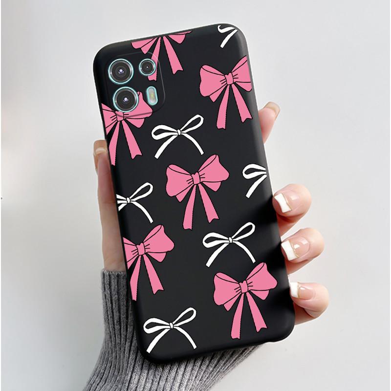Чехол для Motorola Edge 20 Lite XT2139-1 Красивая Девушка Милое Сердце Кролик Черный ТПУ Силиконовая Задняя Крышка Для Чехла Moto Edge 20 Fusion