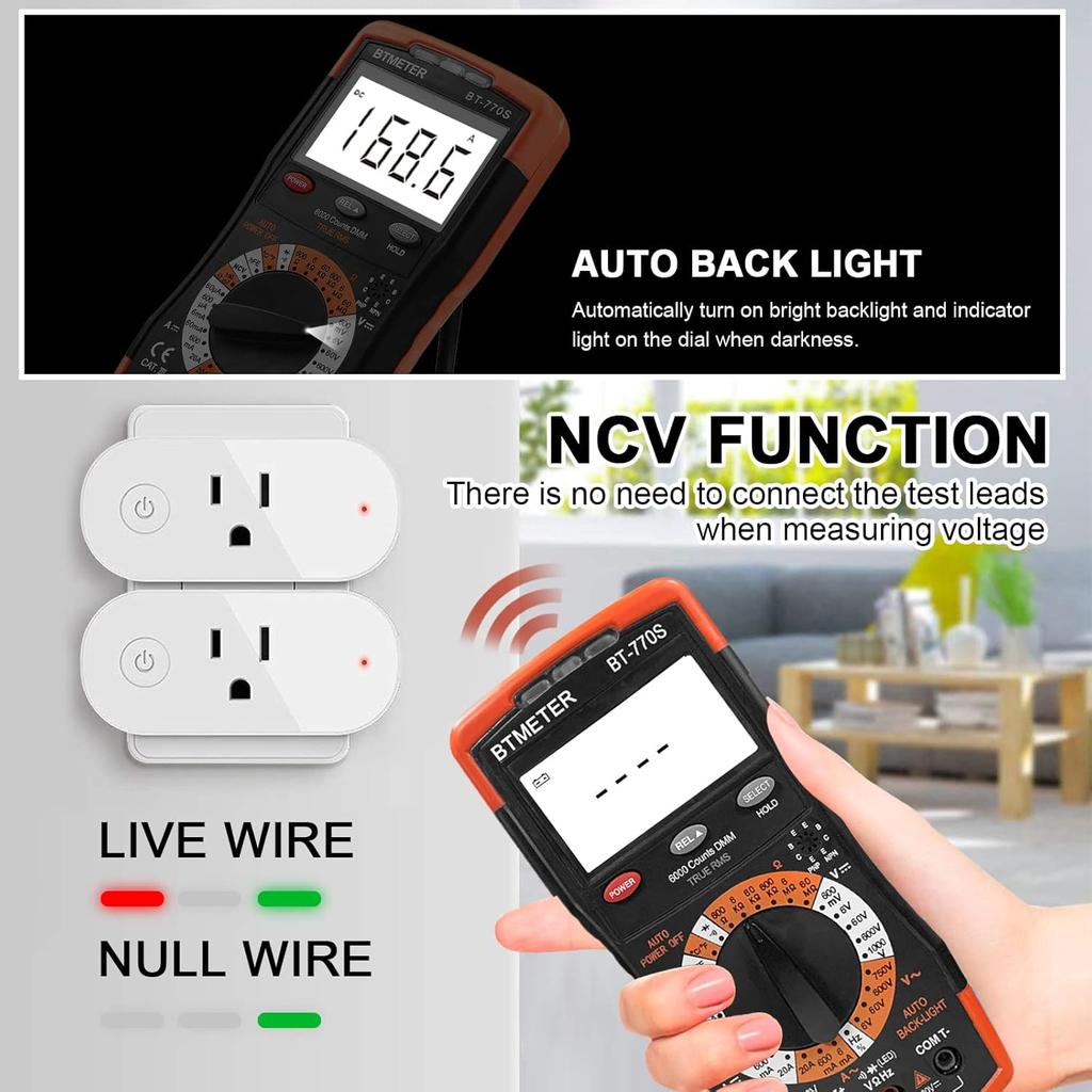 BTMETER BT-770S Manual Ranging Multimeter AC DC Volt Amp Ohm Capacitance Frequency Tester Auto Backlit for Automotive Electrical Home Hobbyist
