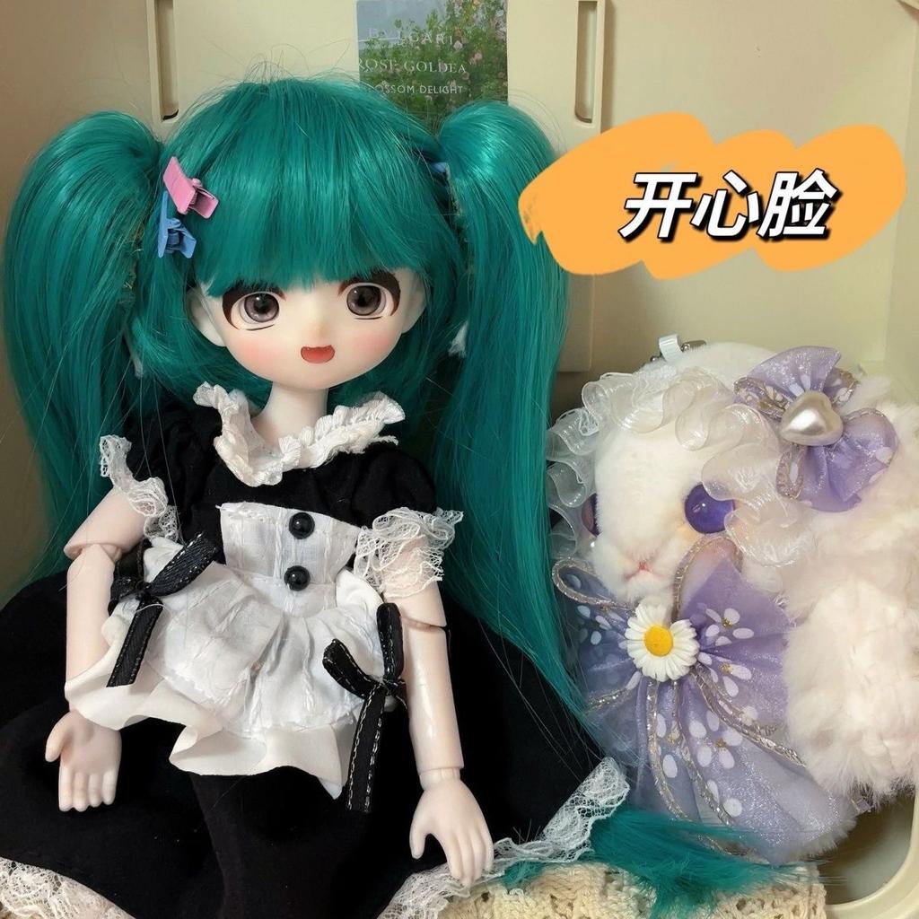 Зеленая кукла BJD с двумя хвостами, 3 сменных лица, наряд горничной, подвижные суставы, коллекционная фигурка аниме-девушки, игрушка для переодевания, подарок для любителей кукол