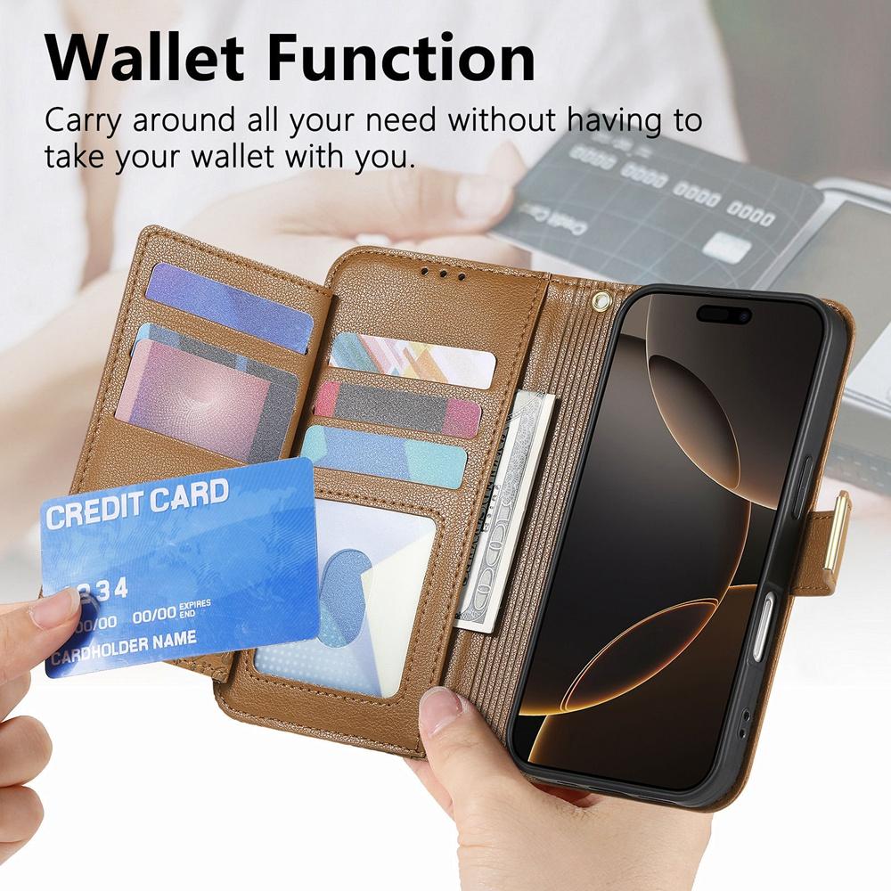 Чехол-кошелек для телефона с 6 отделениями для карт, карманом на молнии для монет, подставкой для просмотра без рук и ремешком на запястье, цветочный дизайн для iPhone / Samsung