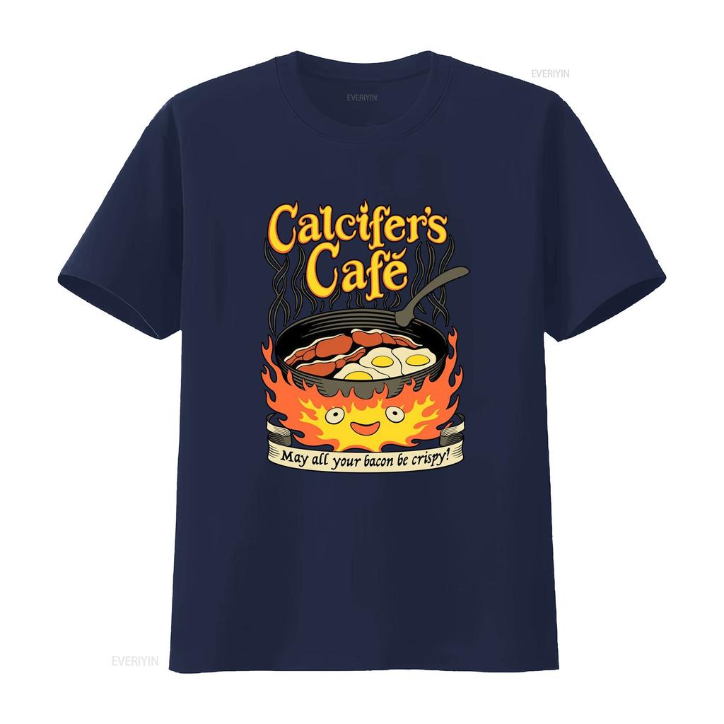 Футболка Calcifers Cafe Пусть ваши бекон и яйца всегда будут хрустящими Веселый кулинарный дизайн Винтажная стирка Повседневная Дышащая С принтом