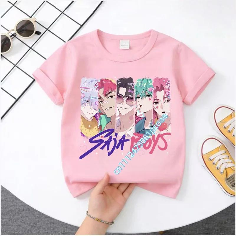 2026 New K-POP Saja Boys Print Short-Sleeved Spring Summer Clothing for Boys and Girls Cute Polyester T-shirt for Boys and Girls