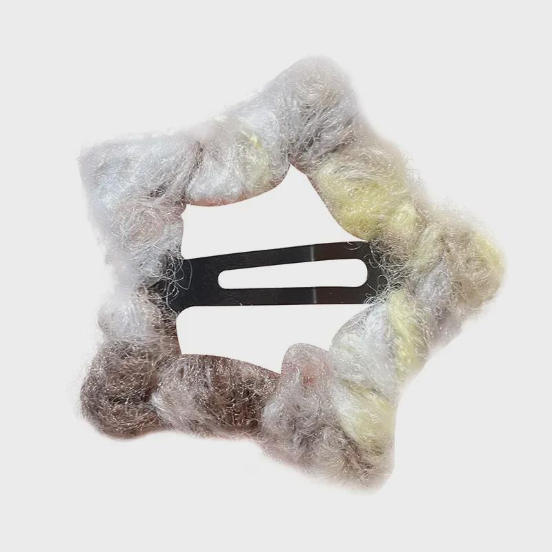 Заколка для волос в виде плюшевой звезды с узором «тай-дай»: Милая осенне-зимняя заколка BB для девочек с шерстяной отделкой