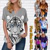 Женская летняя футболка «Взгляд тигра» с принтом, футболки с короткими рукавами, повседневные топы с принтом, маленький v-образный вырез с короткими рукавами