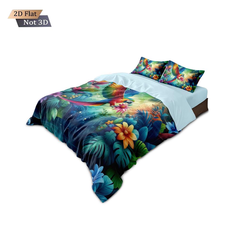 3 предмета Комплект постельного белья без чипов с принтом животных Попугай тропического леса Несколько размеров Декор постельного белья Мягкий и удобный Спальни