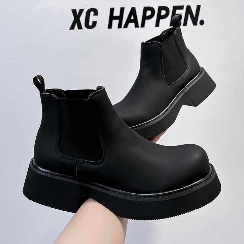 2024 new men's Martin boots round head middle help Korean version British thick-soled slope heel Chelsea Martin boots 3166-A