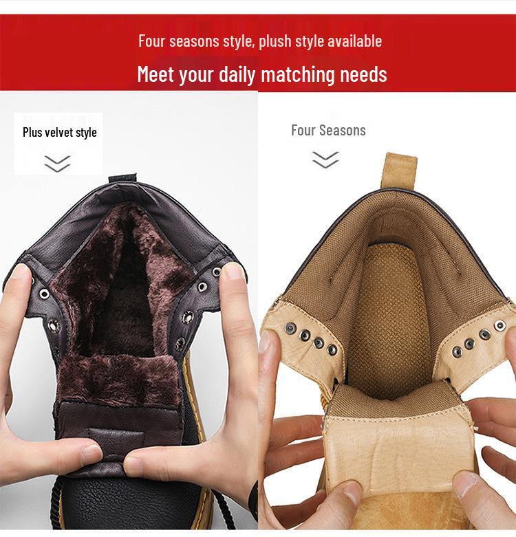 Мужские осенне-зимние ботинки хай-топ из натуральной кожи, плюшевые уличные рабочие ботинки желтого цвета в британском стиле