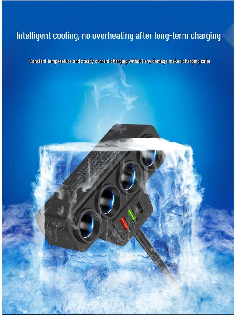 Multifunctional 4-Port Car Charger with QC3.0, USB, and PD Fast Charging (12V/24V Universal)