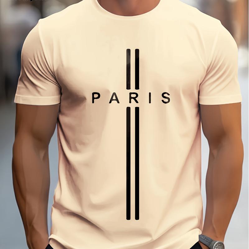 Мужская хлопковая летняя свободная футболка с принтом в виде буквы PARIS, облегающая, повседневная, спортивная, с круглым вырезом и короткими рукавами